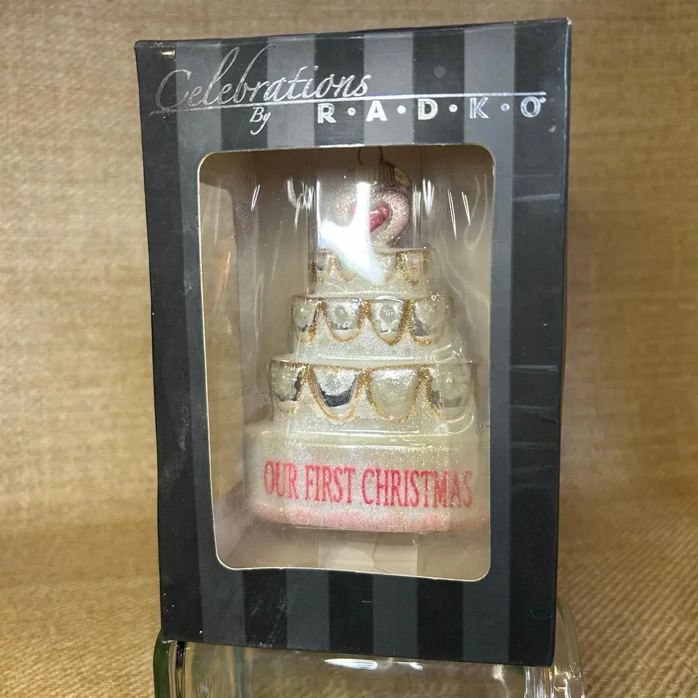 Radko Our First Christmas Wedding Cake Ornament NIB 2008 Celebrations